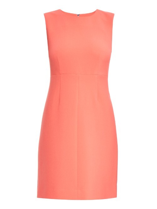 Carrie Dress - style: shift; fit: tailored/fitted; pattern: plain; sleeve style: sleeveless; predominant colour: coral; occasions: evening; length: just above the knee; fibres: polyester/polyamide - stretch; neckline: crew; sleeve length: sleeveless; texture group: crepes; pattern type: fabric; season: a/w 2015