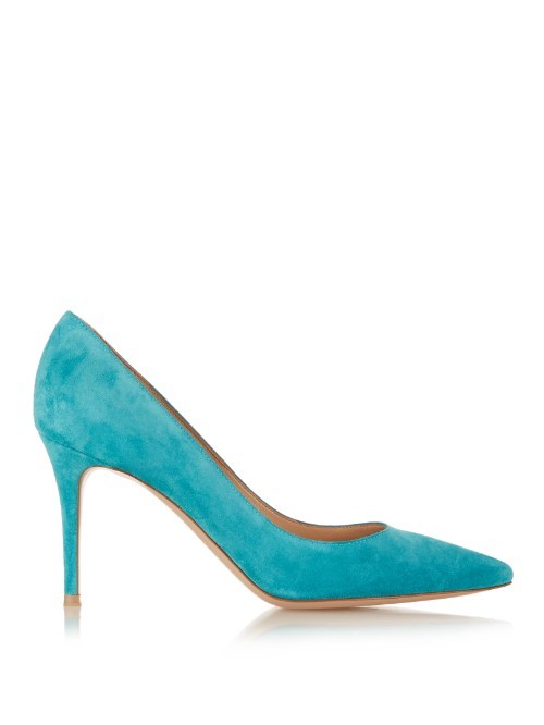 Gianvito Point Toe Suede Pumps - predominant colour: turquoise; occasions: evening, occasion; material: suede; heel height: high; heel: stiletto; toe: pointed toe; style: courts; finish: plain; pattern: plain; season: a/w 2015