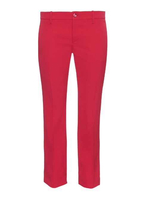Slim Kick Flare Cropped Stretch Wool Trousers - pattern: plain; waist: mid/regular rise; predominant colour: true red; occasions: casual, creative work; length: ankle length; fibres: wool - mix; fit: straight leg; pattern type: fabric; texture group: woven light midweight; style: standard; season: a/w 2015