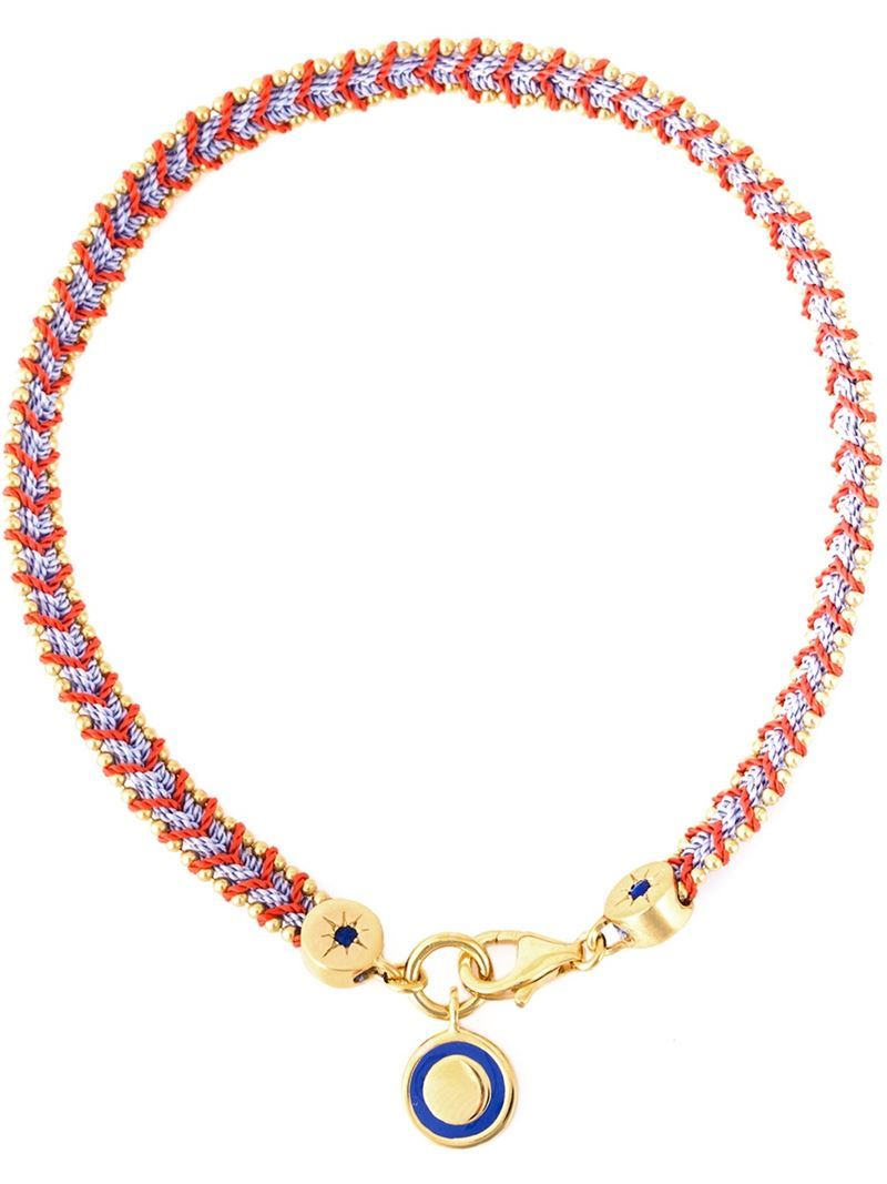 'true Indigo Cosmos Biography' Bracelet - secondary colour: gold; occasions: casual; style: friendship/tie; size: standard; material: fabric/cotton; finish: metallic; embellishment: chain/metal; predominant colour: raspberry; season: a/w 2015