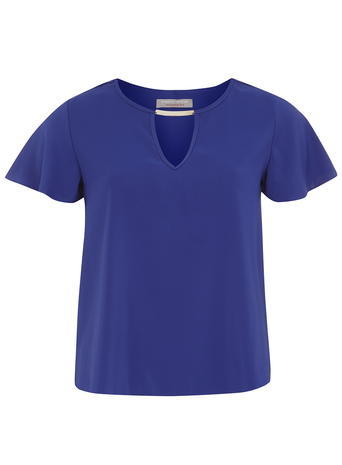 Womens Petite Blue Metal Bar Top Cobalt - pattern: plain; predominant colour: royal blue; occasions: casual, creative work; length: standard; style: top; neckline: peep hole neckline; fibres: polyester/polyamide - 100%; fit: straight cut; sleeve length: short sleeve; sleeve style: standard; texture group: crepes; pattern type: fabric; season: a/w 2015