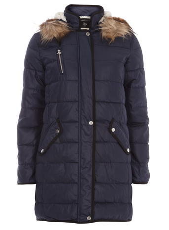 Womens Navy Tipped Luxe Padded Coat Blue - pattern: plain; collar: funnel; style: parka; back detail: hood; length: mid thigh; predominant colour: navy; occasions: casual; fit: straight cut (boxy); fibres: polyester/polyamide - 100%; sleeve length: long sleeve; sleeve style: standard; texture group: technical outdoor fabrics; collar break: high; pattern type: fabric; embellishment: quilted; season: a/w 2015