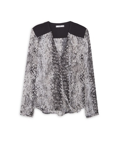 Snake Print Blouse - neckline: low v-neck; style: blouse; shoulder detail: contrast pattern/fabric at shoulder; predominant colour: stone; secondary colour: black; occasions: casual, creative work; length: standard; fibres: polyester/polyamide - 100%; fit: straight cut; sleeve length: long sleeve; sleeve style: standard; pattern type: fabric; pattern size: standard; pattern: animal print; texture group: woven light midweight; season: a/w 2015