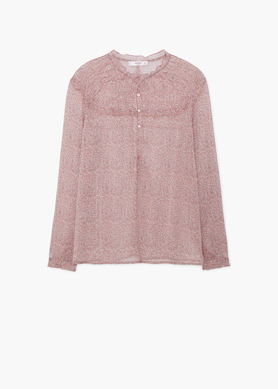 Floral Print Blouse - style: blouse; predominant colour: blush; occasions: casual, creative work; length: standard; neckline: collarstand; fibres: polyester/polyamide - 100%; fit: straight cut; sleeve length: long sleeve; sleeve style: standard; texture group: sheer fabrics/chiffon/organza etc.; pattern type: fabric; pattern size: light/subtle; pattern: florals; secondary colour: dusky pink; season: a/w 2015