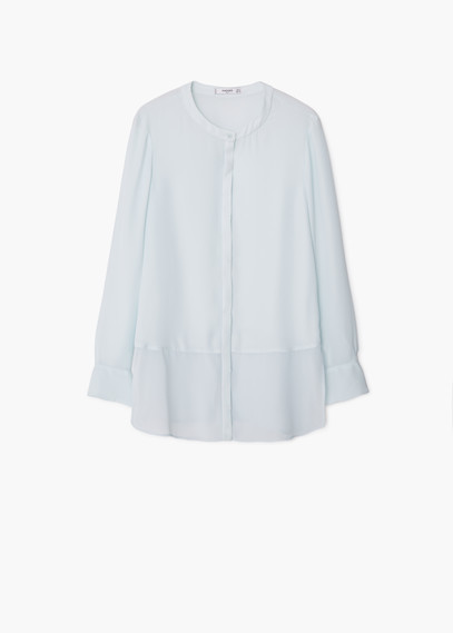Flowy Blouse - neckline: round neck; pattern: plain; length: below the bottom; style: shirt; predominant colour: pale blue; occasions: casual, creative work; fit: loose; sleeve length: long sleeve; sleeve style: standard; texture group: cotton feel fabrics; pattern type: fabric; season: a/w 2015