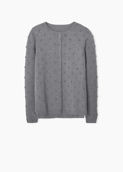 Cotton Appliqués Cardigan - neckline: round neck; pattern: plain; predominant colour: mid grey; occasions: casual, creative work; length: standard; style: standard; fibres: cotton - mix; fit: standard fit; sleeve length: long sleeve; sleeve style: standard; texture group: knits/crochet; pattern type: knitted - fine stitch; pattern size: standard; season: a/w 2015