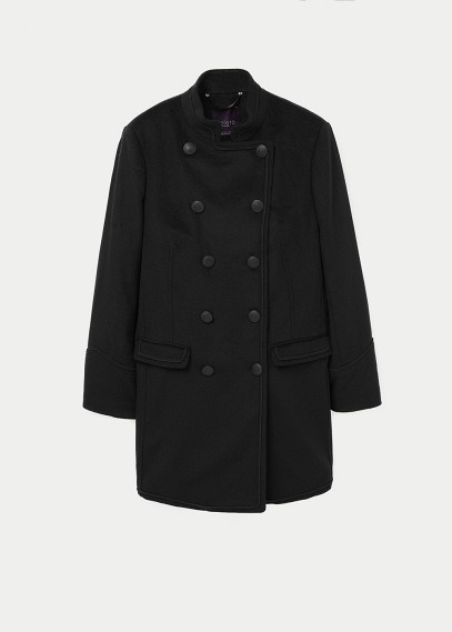 Double Breasted Wool Coat - pattern: plain; style: double breasted; collar: standard lapel/rever collar; length: mid thigh; predominant colour: black; occasions: casual, creative work; fit: straight cut (boxy); sleeve length: long sleeve; sleeve style: standard; collar break: high; pattern type: fabric; texture group: woven bulky/heavy; season: a/w 2015