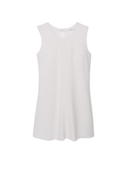 Cord Textured Dress - style: shift; length: mini; sleeve style: raglan; pattern: horizontal stripes; predominant colour: ivory/cream; occasions: casual; fit: straight cut; fibres: cotton - 100%; sleeve length: sleeveless; neckline: medium square neck; pattern type: fabric; pattern size: light/subtle; texture group: woven light midweight; season: a/w 2015