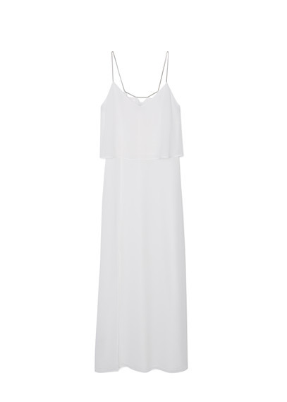 Ruffled Chiffon Dress - neckline: v-neck; sleeve style: spaghetti straps; pattern: plain; style: maxi dress; predominant colour: white; occasions: casual; length: floor length; fit: soft a-line; fibres: polyester/polyamide - stretch; sleeve length: sleeveless; texture group: cotton feel fabrics; pattern type: fabric; season: a/w 2015