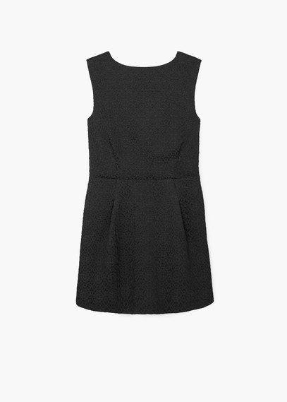 Textured Jacquard Dress - style: shift; length: mini; neckline: round neck; fit: tailored/fitted; sleeve style: sleeveless; waist detail: structured pleats at waist; predominant colour: black; occasions: evening, occasion; fibres: polyester/polyamide - 100%; sleeve length: sleeveless; pattern type: fabric; pattern: patterned/print; texture group: brocade/jacquard; season: a/w 2015