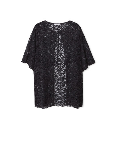 Guipure Jacket - collar: round collar/collarless; fit: loose; predominant colour: black; length: standard; occasions: occasion; sleeve length: half sleeve; sleeve style: standard; texture group: lace; collar break: high; pattern type: fabric; pattern: patterned/print; embellishment: lace; style: fluid/kimono; season: a/w 2015