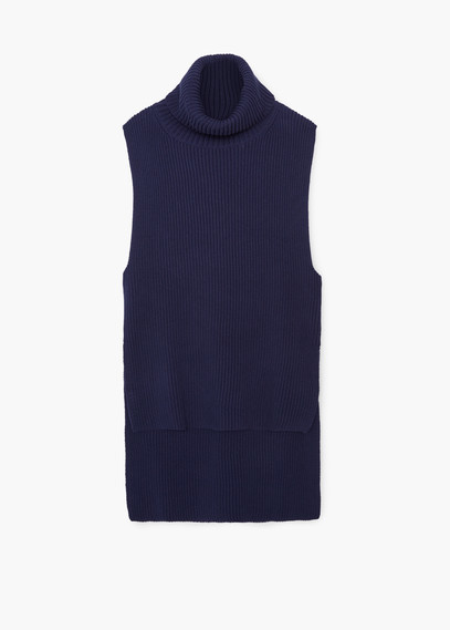 Embroidered Cotton Gilet - pattern: plain; sleeve style: sleeveless; length: below the bottom; style: tunic; neckline: roll neck; predominant colour: navy; occasions: casual, creative work; fibres: cotton - 100%; fit: loose; sleeve length: sleeveless; texture group: knits/crochet; pattern type: knitted - other; season: a/w 2015