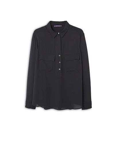 Pockets Flowy Shirt - neckline: shirt collar/peter pan/zip with opening; pattern: plain; style: shirt; predominant colour: black; occasions: casual, creative work; length: standard; fibres: polyester/polyamide - 100%; fit: straight cut; sleeve length: long sleeve; sleeve style: standard; texture group: sheer fabrics/chiffon/organza etc.; pattern type: fabric; season: a/w 2015