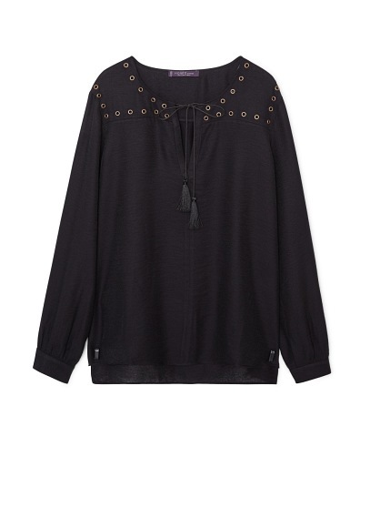 Cord Studs Blouse - neckline: round neck; pattern: plain; style: blouse; predominant colour: black; occasions: casual, creative work; length: standard; fibres: cotton - 100%; fit: straight cut; sleeve length: long sleeve; sleeve style: standard; pattern type: fabric; texture group: jersey - stretchy/drapey; embellishment: studs; season: a/w 2015