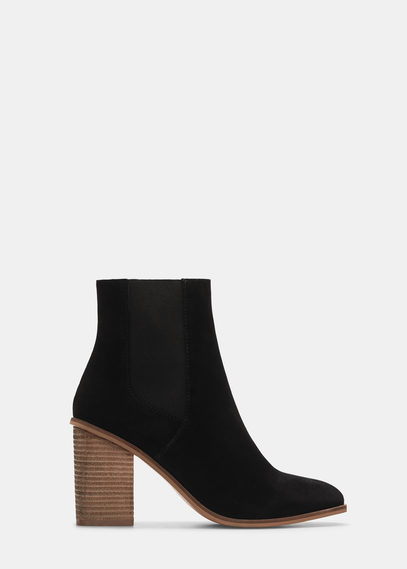 Heel Leather Ankle Boot - secondary colour: camel; predominant colour: black; occasions: casual, creative work; material: suede; heel height: high; embellishment: elasticated; heel: block; toe: round toe; boot length: ankle boot; style: standard; finish: plain; pattern: plain; season: a/w 2015