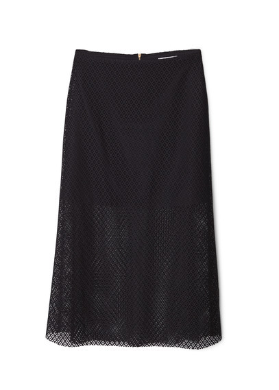 Geometric Pattern Openwork Skirt - length: below the knee; fit: loose/voluminous; waist: mid/regular rise; predominant colour: black; occasions: casual; style: a-line; fibres: polyester/polyamide - stretch; pattern type: fabric; pattern: patterned/print; texture group: other - light to midweight; pattern size: light/subtle (bottom); season: a/w 2015