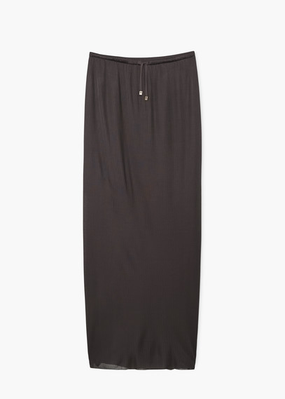 Textured Long Skirt - length: calf length; pattern: plain; style: straight; waist detail: belted waist/tie at waist/drawstring; waist: mid/regular rise; predominant colour: charcoal; occasions: casual, creative work; fibres: viscose/rayon - 100%; fit: straight cut; pattern type: fabric; texture group: woven light midweight; season: a/w 2015