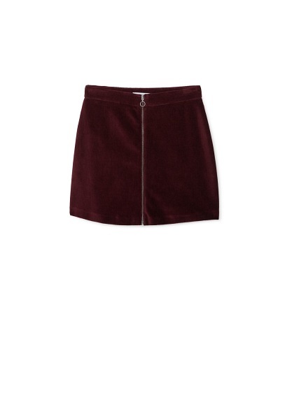 Zipped Cotton Skirt - length: mini; pattern: plain; fit: body skimming; waist: mid/regular rise; predominant colour: burgundy; occasions: casual; style: mini skirt; fibres: cotton - mix; texture group: corduroy; pattern type: fabric; season: a/w 2015
