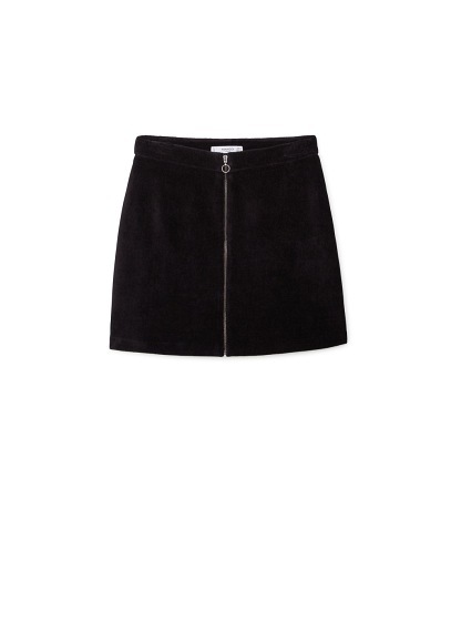 Zipped Cotton Skirt - length: mini; pattern: plain; fit: tailored/fitted; waist: mid/regular rise; predominant colour: black; occasions: casual, creative work; style: mini skirt; fibres: cotton - 100%; texture group: cotton feel fabrics; pattern type: fabric; embellishment: zips; season: a/w 2015