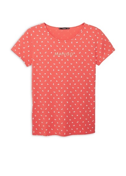 Logo Cotton T Shirt - style: t-shirt; secondary colour: white; predominant colour: coral; occasions: casual; length: standard; fibres: cotton - stretch; fit: body skimming; neckline: crew; sleeve length: short sleeve; sleeve style: standard; texture group: jersey - clingy; pattern type: fabric; pattern size: standard; pattern: patterned/print; season: a/w 2015