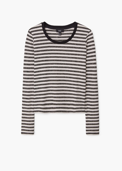 Metallic Striped T Shirt - neckline: round neck; pattern: horizontal stripes; style: t-shirt; secondary colour: ivory/cream; predominant colour: champagne; occasions: casual; length: standard; fibres: viscose/rayon - stretch; fit: body skimming; sleeve length: long sleeve; sleeve style: standard; pattern type: fabric; pattern size: standard; texture group: jersey - stretchy/drapey; season: a/w 2015