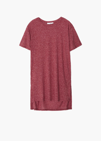 Flecked Linen Blend T Shirt - pattern: plain; length: below the bottom; style: t-shirt; occasions: casual; fibres: linen - mix; fit: straight cut; neckline: crew; sleeve length: short sleeve; sleeve style: standard; texture group: jersey - stretchy/drapey; predominant colour: dusky pink; season: a/w 2015