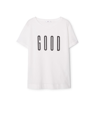 Printed Cotton T Shirt - style: t-shirt; secondary colour: white; predominant colour: ivory/cream; occasions: casual; length: standard; fibres: cotton - 100%; fit: body skimming; neckline: crew; sleeve length: short sleeve; sleeve style: standard; pattern size: standard; texture group: jersey - stretchy/drapey; pattern: graphic/slogan; season: a/w 2015