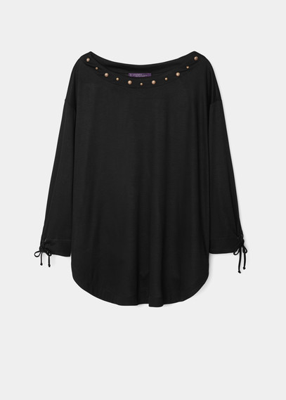 Stud Panel T Shirt - neckline: round neck; pattern: plain; style: t-shirt; predominant colour: black; occasions: casual; length: standard; fibres: cotton - 100%; fit: loose; sleeve length: long sleeve; sleeve style: standard; pattern type: fabric; texture group: jersey - stretchy/drapey; embellishment: studs; season: a/w 2015