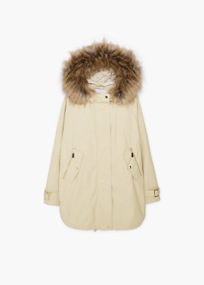 Faux Fur Hood Coat - pattern: plain; collar: funnel; style: parka; length: mid thigh; predominant colour: ivory/cream; secondary colour: taupe; occasions: casual; fit: straight cut (boxy); fibres: cotton - mix; shoulder detail: added shoulder detail; sleeve length: long sleeve; sleeve style: standard; texture group: technical outdoor fabrics; collar break: high; pattern type: fabric; embellishment: fur; season: a/w 2015