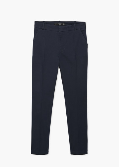 Straight Cotton Trousers - length: standard; pattern: plain; waist: mid/regular rise; predominant colour: navy; occasions: casual, creative work; fibres: cotton - 100%; waist detail: narrow waistband; texture group: cotton feel fabrics; fit: slim leg; pattern type: fabric; style: standard; season: a/w 2015