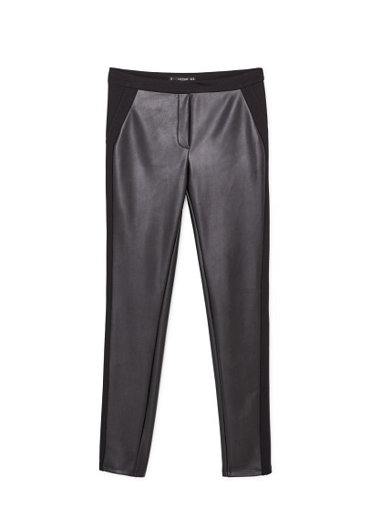 Panel Contrast Leggings - pattern: plain; waist detail: elasticated waist; waist: mid/regular rise; predominant colour: black; occasions: casual, evening; length: ankle length; fibres: polyester/polyamide - stretch; texture group: leather; fit: skinny/tight leg; pattern type: fabric; style: standard; season: a/w 2015