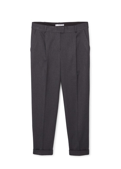 Herringbone Pattern Trousers - pattern: plain; waist: mid/regular rise; predominant colour: charcoal; occasions: casual, creative work; length: calf length; fibres: polyester/polyamide - stretch; fit: straight leg; pattern type: fabric; texture group: woven light midweight; style: standard; season: a/w 2015