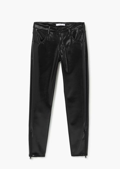 Zipped Vinyl Trousers - length: standard; pattern: plain; pocket detail: traditional 5 pocket; waist: mid/regular rise; predominant colour: black; occasions: casual, creative work; texture group: leather; fit: slim leg; pattern type: fabric; style: standard; season: a/w 2015