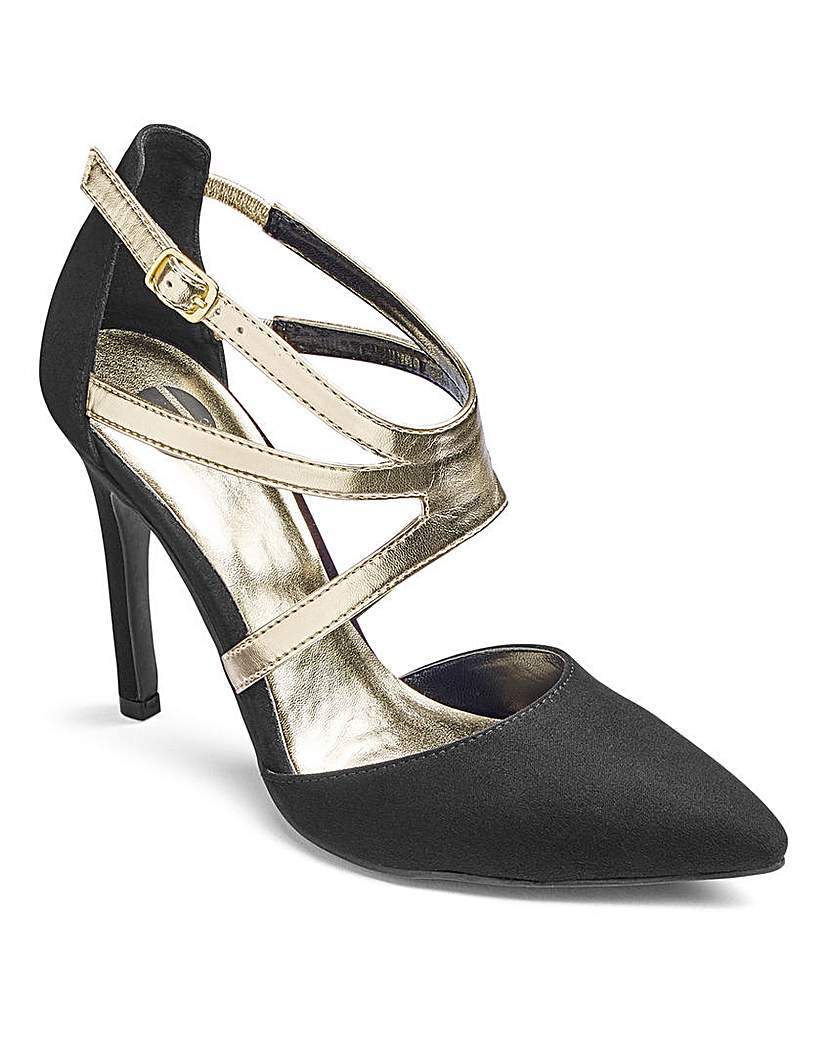 Lovedrobe Court Shoe E Fit - secondary colour: silver; predominant colour: black; occasions: evening, occasion; material: faux leather; heel height: high; ankle detail: ankle strap; heel: stiletto; toe: pointed toe; style: courts; finish: plain; pattern: colourblock; season: a/w 2015