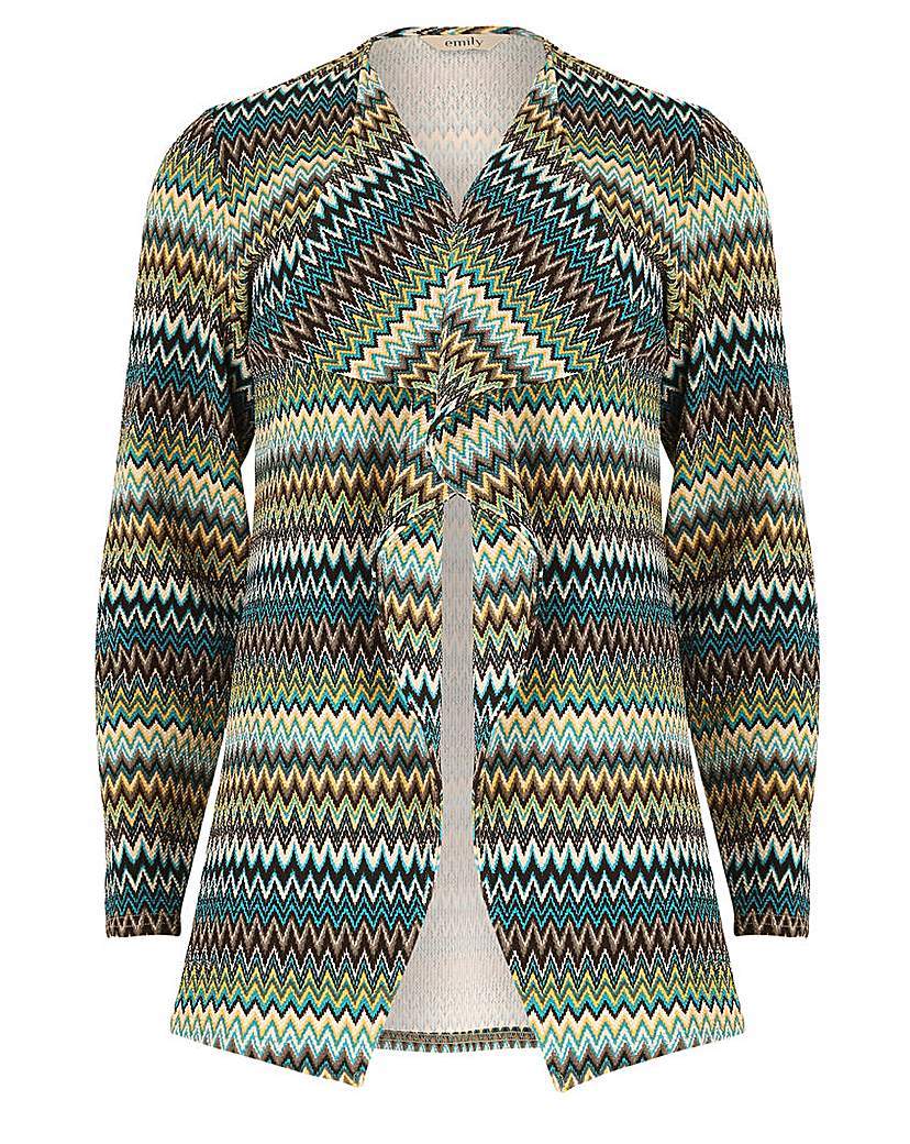 Emily Waterfall Wrap Jacket - pattern: horizontal stripes; style: single breasted blazer; collar: shawl/waterfall; fit: slim fit; secondary colour: dark green; predominant colour: khaki; occasions: casual, creative work; length: standard; fibres: polyester/polyamide - stretch; sleeve length: 3/4 length; sleeve style: standard; collar break: medium; pattern type: fabric; texture group: woven light midweight; pattern size: big & busy (top); season: a/w 2015