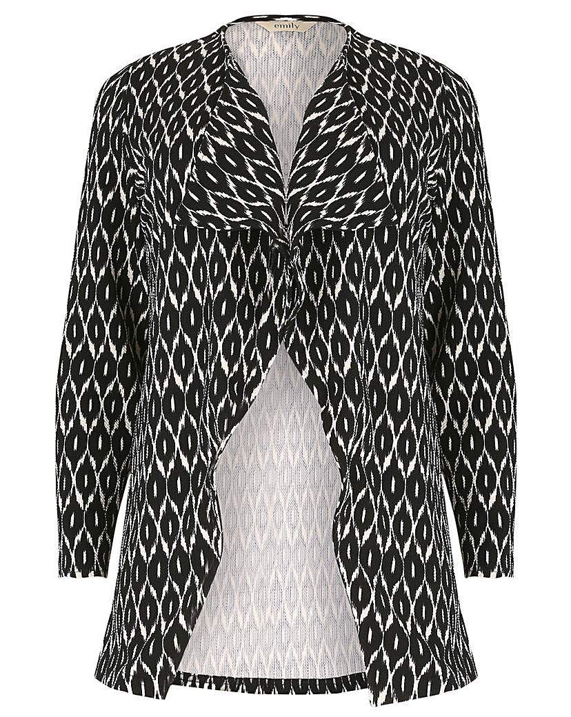 Emily Waterfall Wrap Jacket - pattern: horizontal stripes; style: single breasted blazer; collar: shawl/waterfall; fit: loose; predominant colour: black; occasions: casual, creative work; length: standard; fibres: polyester/polyamide - stretch; sleeve length: long sleeve; sleeve style: standard; collar break: medium; pattern type: fabric; texture group: woven light midweight; pattern size: big & busy (top); season: a/w 2015