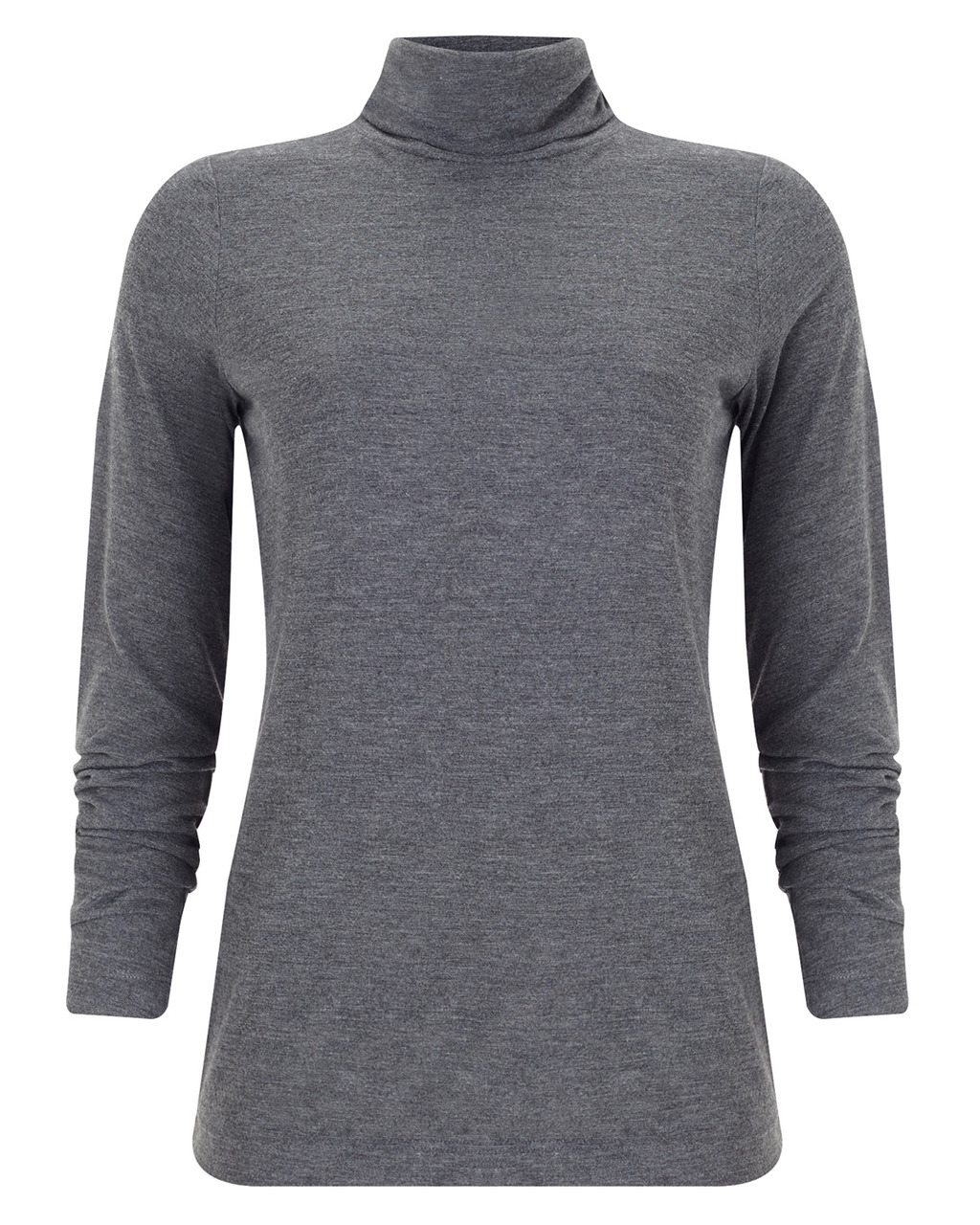 Ginia Roll Neck Top - pattern: plain; style: t-shirt; neckline: roll neck; predominant colour: mid grey; occasions: casual, creative work; length: standard; fibres: polyester/polyamide - mix; fit: body skimming; sleeve length: 3/4 length; sleeve style: standard; pattern type: fabric; texture group: jersey - stretchy/drapey; season: a/w 2015