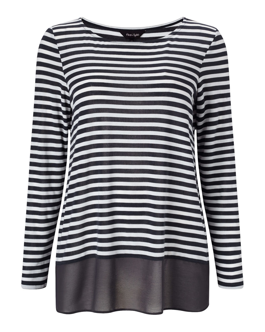 Sandie Stripe Top - neckline: round neck; pattern: horizontal stripes; length: below the bottom; secondary colour: white; predominant colour: black; occasions: casual, creative work; style: top; fibres: polyester/polyamide - stretch; fit: body skimming; sleeve length: long sleeve; sleeve style: standard; pattern type: fabric; texture group: other - light to midweight; pattern size: big & busy (top); season: a/w 2015