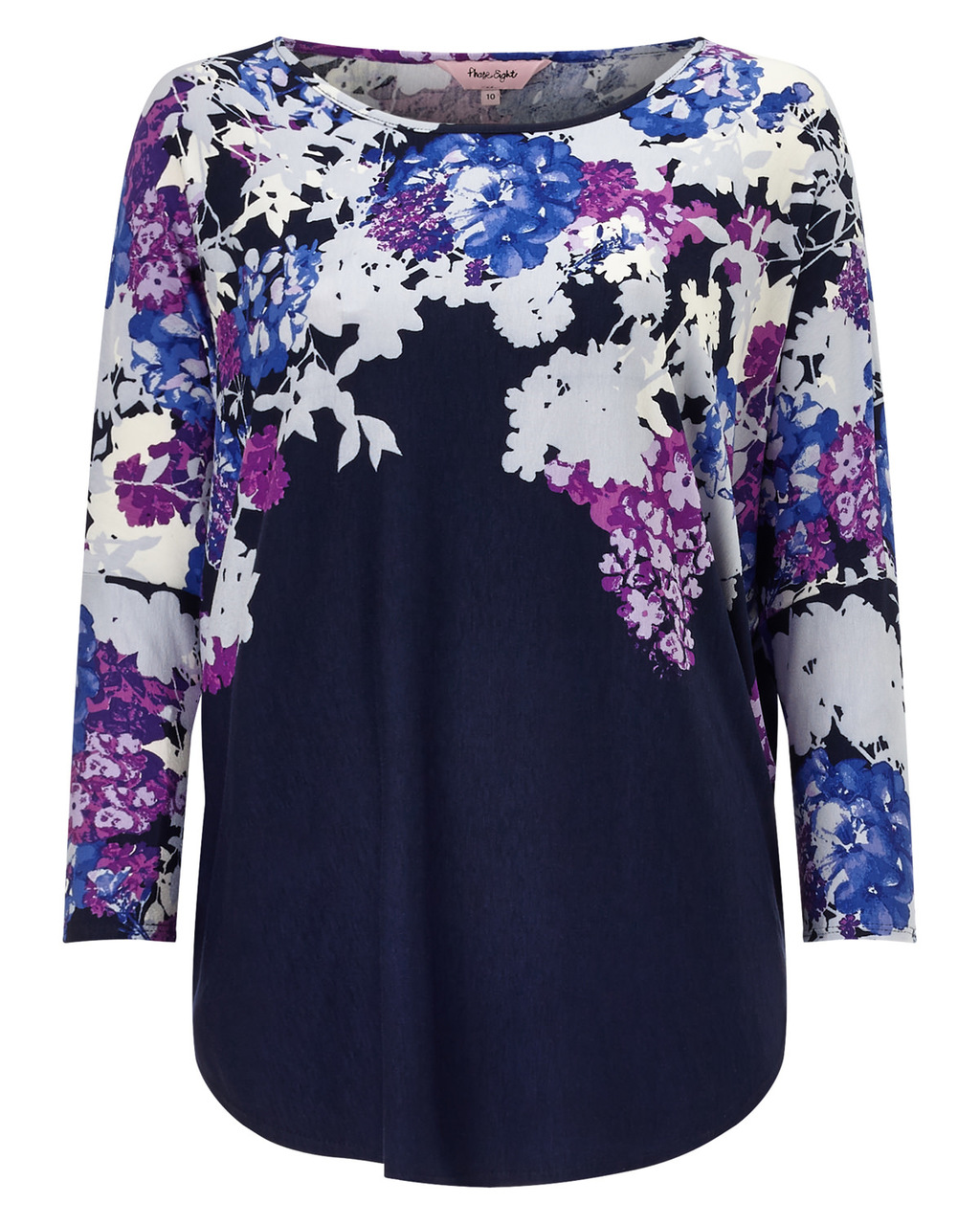 Eleonora Print Top - neckline: round neck; sleeve style: dolman/batwing; secondary colour: aubergine; predominant colour: navy; occasions: casual; length: standard; style: top; fibres: polyester/polyamide - stretch; fit: straight cut; sleeve length: long sleeve; pattern type: fabric; pattern: patterned/print; texture group: jersey - stretchy/drapey; pattern size: big & busy (top); multicoloured: multicoloured; season: a/w 2015