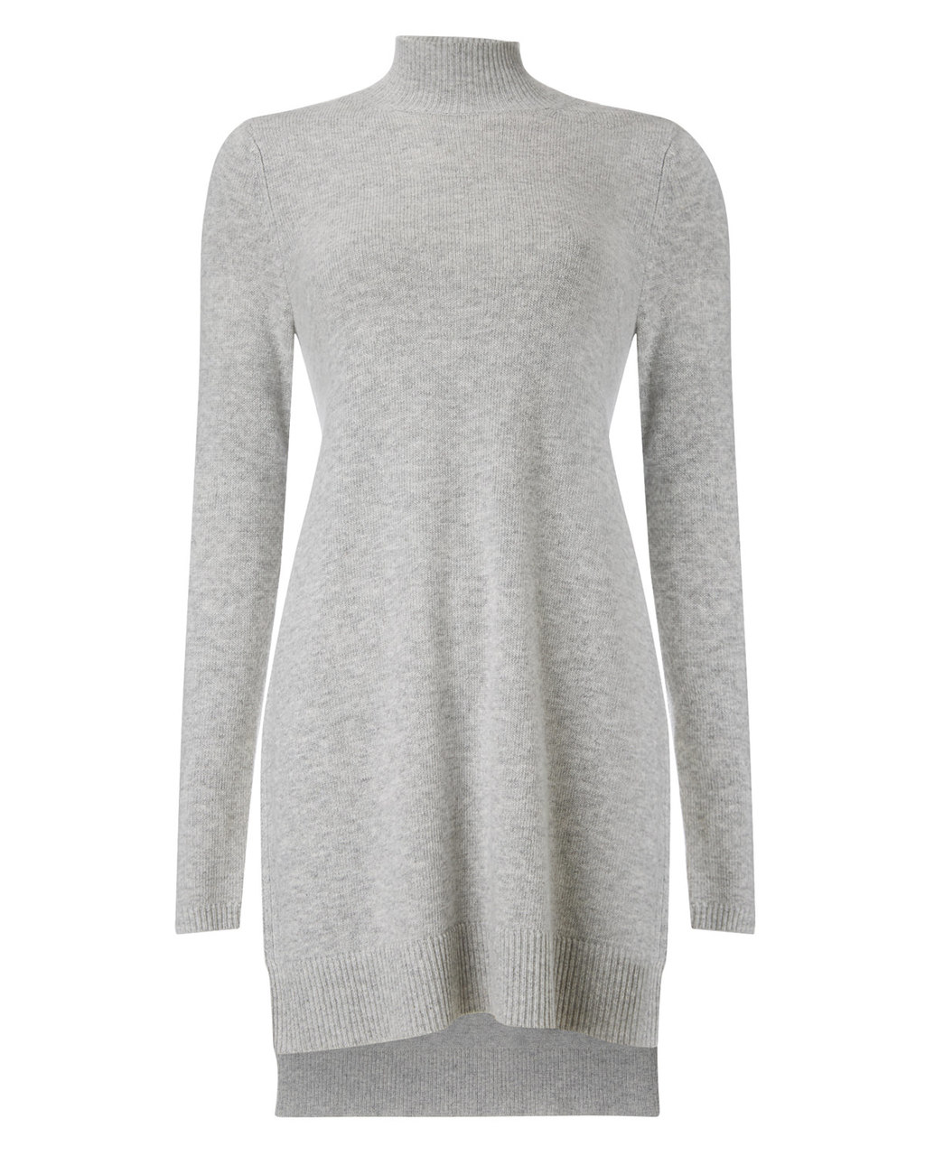 Cilla Deep Side Split Tabard - pattern: plain; neckline: high neck; style: tunic; predominant colour: light grey; occasions: casual, creative work; fibres: wool - mix; fit: loose; length: mid thigh; back detail: longer hem at back than at front; sleeve length: long sleeve; sleeve style: standard; texture group: knits/crochet; pattern type: knitted - fine stitch; season: a/w 2015