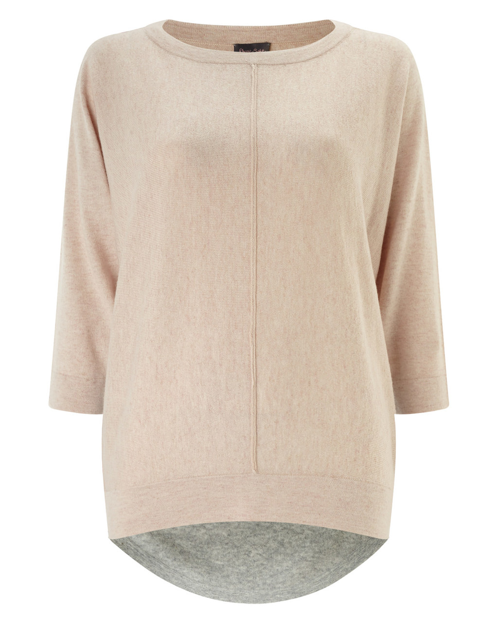 Claudina Colour Block Knit - neckline: round neck; sleeve style: dolman/batwing; pattern: plain; length: below the bottom; style: standard; predominant colour: stone; occasions: casual, creative work; fibres: nylon - mix; fit: loose; sleeve length: 3/4 length; texture group: knits/crochet; pattern type: knitted - fine stitch; season: a/w 2015