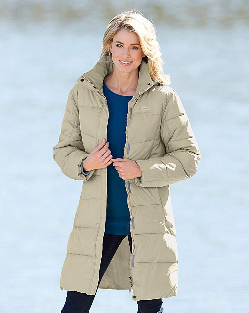 Long Line Padded Jacket - pattern: plain; style: boxy; length: on the knee; predominant colour: stone; occasions: casual; fit: straight cut (boxy); fibres: polyester/polyamide - 100%; collar: shirt collar/peter pan/zip with opening; sleeve length: long sleeve; sleeve style: standard; texture group: technical outdoor fabrics; collar break: high/illusion of break when open; pattern type: fabric; season: a/w 2015