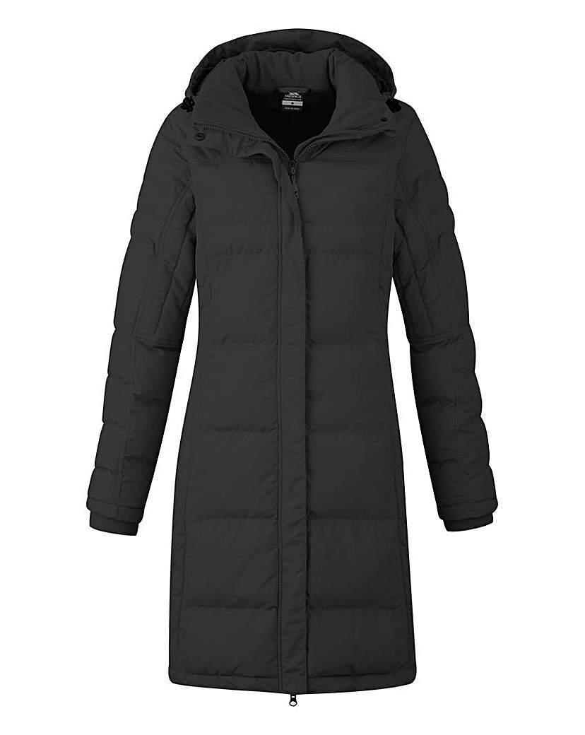 Long Line Padded Jacket - pattern: plain; style: boxy; length: on the knee; predominant colour: black; occasions: casual; fit: straight cut (boxy); fibres: polyester/polyamide - 100%; collar: shirt collar/peter pan/zip with opening; sleeve length: long sleeve; sleeve style: standard; texture group: technical outdoor fabrics; collar break: high/illusion of break when open; pattern type: fabric; season: a/w 2015