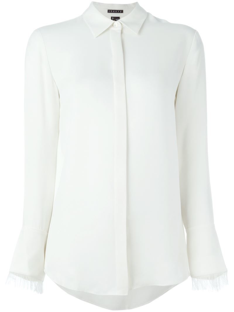 Frayed Cuff Shirt - neckline: shirt collar/peter pan/zip with opening; pattern: plain; style: shirt; predominant colour: ivory/cream; occasions: work; length: standard; fibres: silk - 100%; fit: body skimming; sleeve length: long sleeve; sleeve style: standard; pattern type: fabric; texture group: other - light to midweight; season: a/w 2015