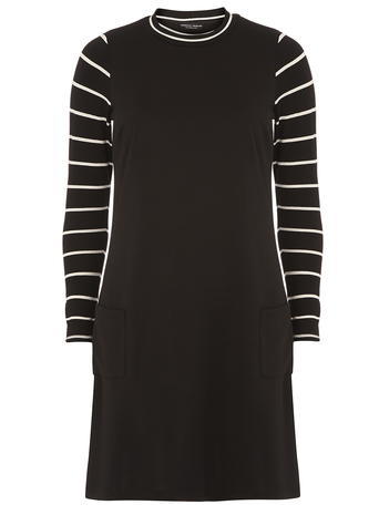 Womens Black Stripy Bodycon Dress Black - style: shift; length: mid thigh; neckline: high neck; pattern: striped; secondary colour: white; predominant colour: black; occasions: casual, creative work; fit: body skimming; fibres: polyester/polyamide - stretch; sleeve length: long sleeve; sleeve style: standard; pattern type: fabric; pattern size: light/subtle; texture group: jersey - stretchy/drapey; season: a/w 2015