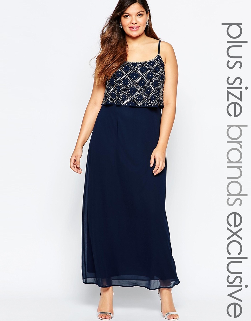 Double Layer Embellished Maxi Dress Navy - neckline: round neck; sleeve style: spaghetti straps; style: maxi dress; length: ankle length; predominant colour: navy; occasions: evening, occasion; fit: fitted at waist & bust; fibres: polyester/polyamide - 100%; sleeve length: sleeveless; texture group: sheer fabrics/chiffon/organza etc.; pattern type: fabric; pattern size: standard; pattern: patterned/print; embellishment: beading; season: a/w 2015