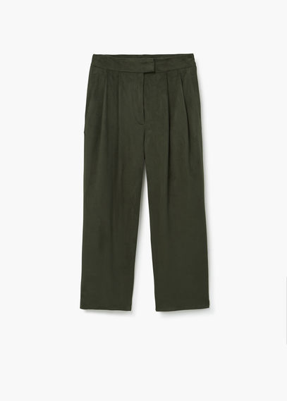 Textured Crop Trousers - pattern: plain; waist: mid/regular rise; predominant colour: khaki; occasions: casual, creative work; length: calf length; fit: straight leg; pattern type: fabric; texture group: other - light to midweight; style: standard; season: a/w 2015