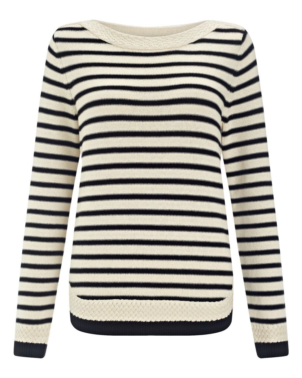 Stripe Cable Detail Jumper, Black - neckline: round neck; pattern: horizontal stripes; style: standard; secondary colour: ivory/cream; predominant colour: black; occasions: casual, creative work; length: standard; fibres: cotton - mix; fit: standard fit; sleeve length: long sleeve; sleeve style: standard; texture group: knits/crochet; pattern type: knitted - fine stitch; season: a/w 2015