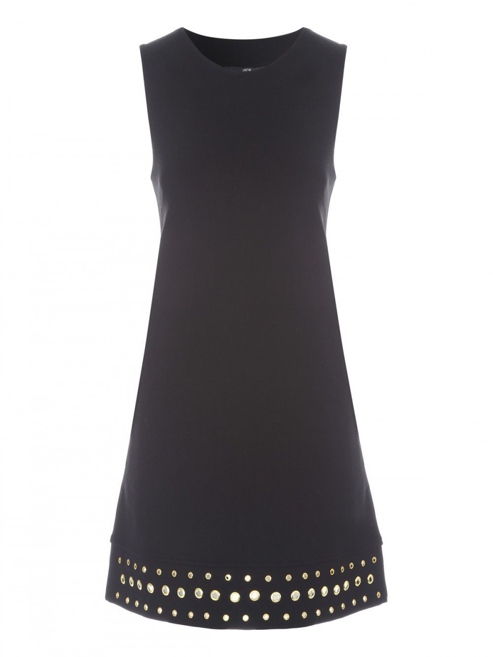 Black Rivet Detail Tunic Dress, Black - style: shift; length: mid thigh; pattern: plain; sleeve style: sleeveless; predominant colour: black; occasions: evening; fit: body skimming; fibres: viscose/rayon - stretch; neckline: crew; sleeve length: sleeveless; pattern type: fabric; texture group: other - light to midweight; embellishment: studs; season: a/w 2015