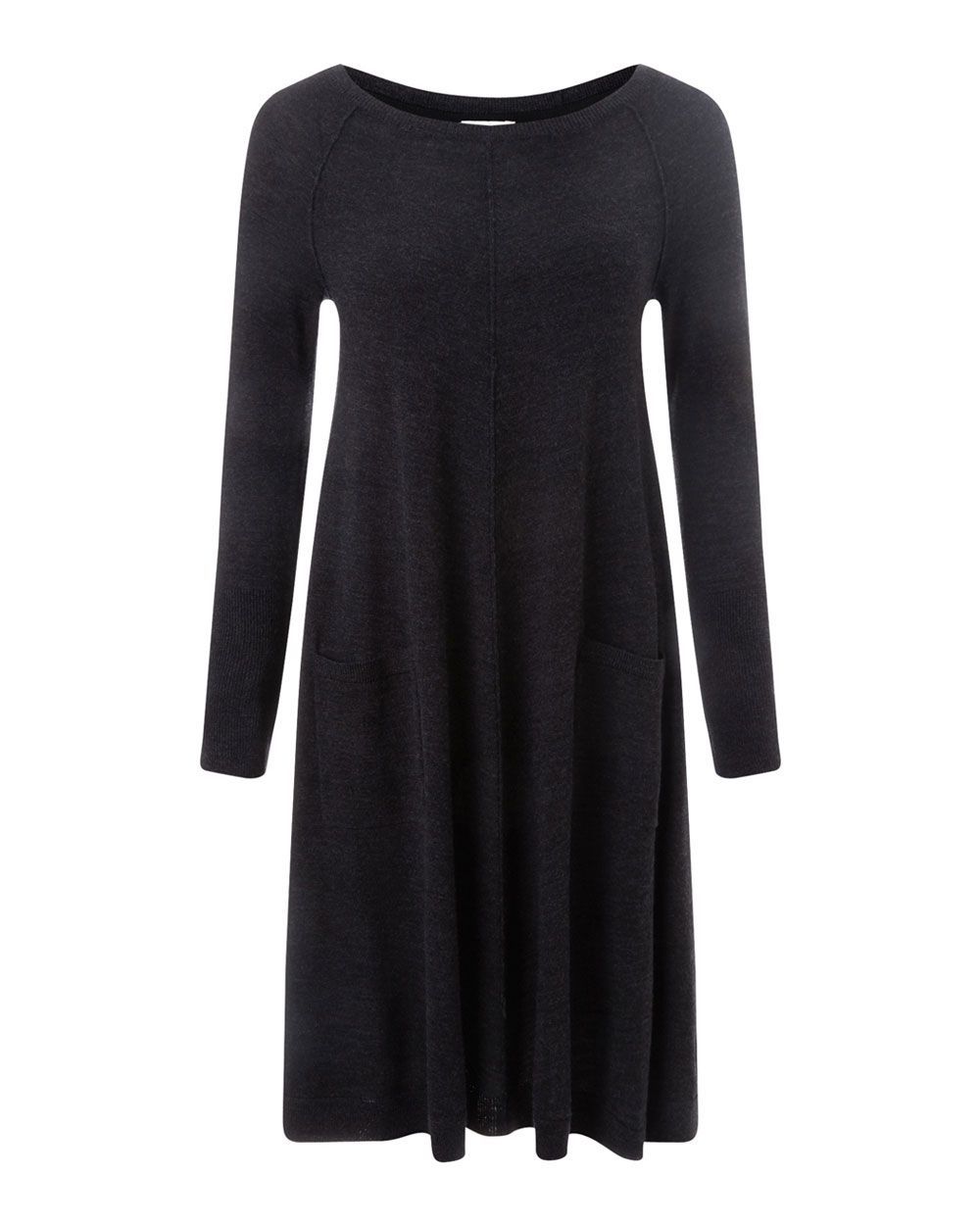 Merino Swing Dress, Grey - style: empire line; neckline: round neck; fit: empire; pattern: plain; predominant colour: charcoal; occasions: casual, creative work; length: just above the knee; sleeve length: long sleeve; sleeve style: standard; pattern type: fabric; texture group: jersey - stretchy/drapey; season: a/w 2015